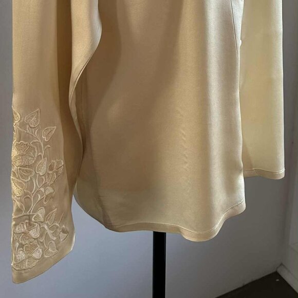 Vintage Bob Mackie Pure Silk Warm Champagne Embroidered Buttoned Blouse – US 10 - Picture 2 of 11